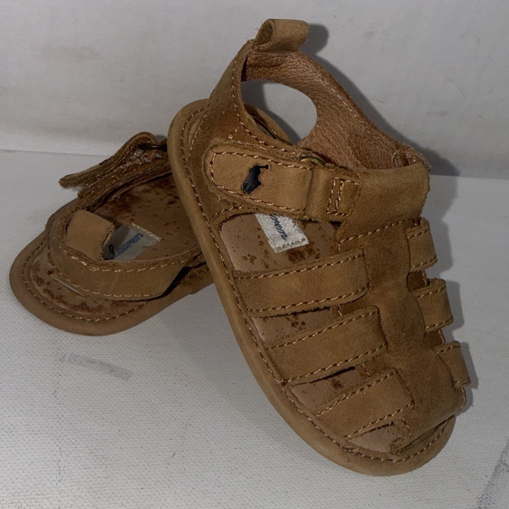 Polo Ralph Lauren Baby Tan Leather Darrell II Fisherman Sandals NO SIZE